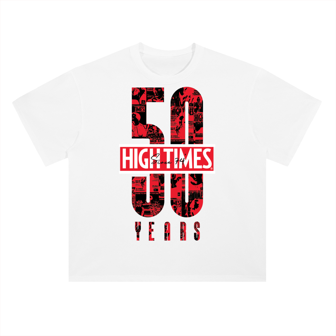 HIGH TIMES 50TH ANNIVERSARY WHITE STENCIL S/S T-SHIRT